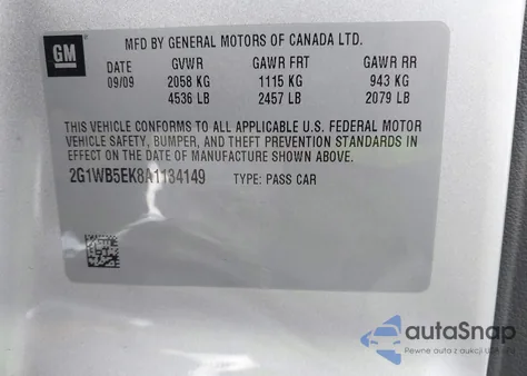2010 Chevrolet Impala Lt из США, поврежденный, VIN 2G1WB5EK8A1134149